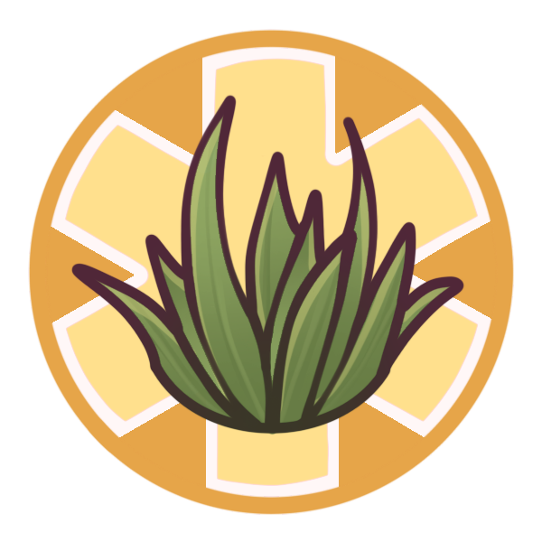a yellow circle with a large medical alert asterisk inside it, and grass pictured in the centre.